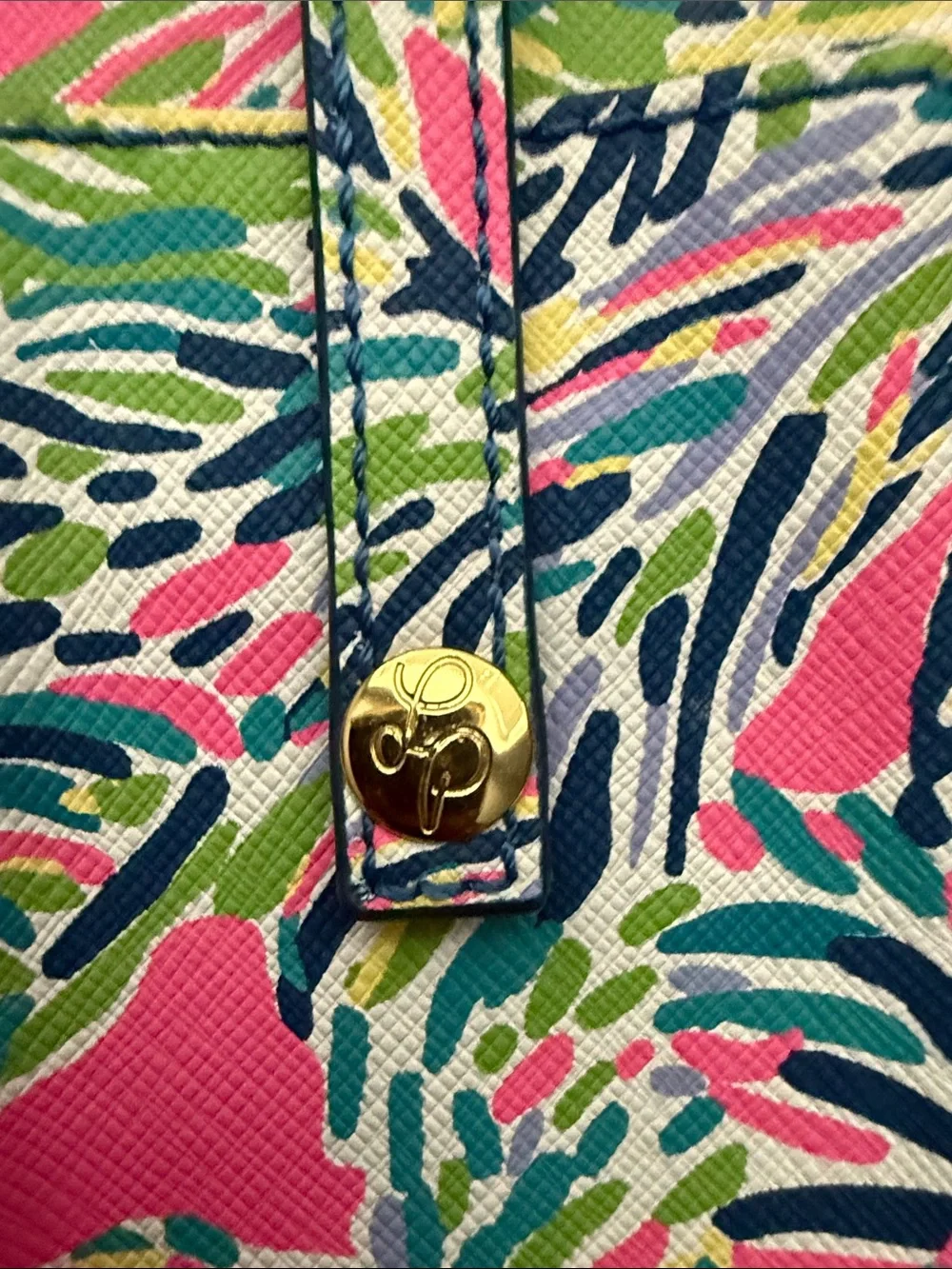 Lilly Pulitzer Gold Chain Crossbody Phone Holder with Multicolor Tropical Print
